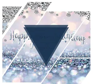 Detailed view of sparkling silver diamond themed Happy Birthday banner for party decorations