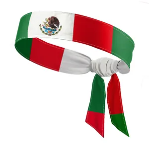 Mexico flag printed tie-back sports headband with patriotic eagle emblem