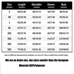 Detailed size chart for sugar skull Mexican t-shirt showing S to 5XL dimensions in CM and INCH