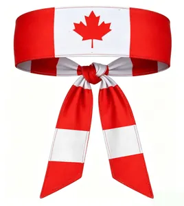 High-quality red and white Canada flag sport headband featuring a classic maple leaf design
