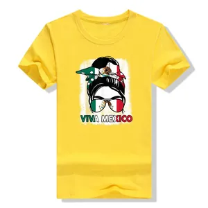 Women Cotton T-Shirt Mexico Independence Day Viva Mexico Print Casual Short Sleeve Top