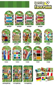 Catálogo completo que muestra varios kits de pintura facial para fans en varios colores y formatos