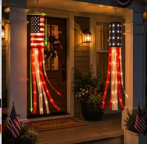 Detail view showing dimensions of LED American flag windsock for Independence Day.