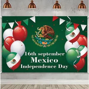 Mexican Independence Day Backdrop Banner Viva Mexico Party Decorations Polyester Flag Background Bunting For Carnival Home Indoor Outdoor Decor