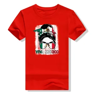 Red cotton T-shirt with Viva Mexico graphic and Mexican flag sunglasses detail