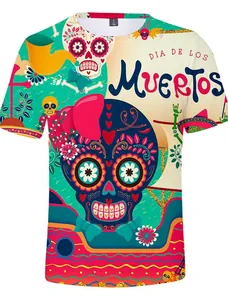 Mexico Day of the Dead Men's T-Shirt Sugar Skull Print Short Sleeve Top Festive Graphic Casual Polyester Tee
