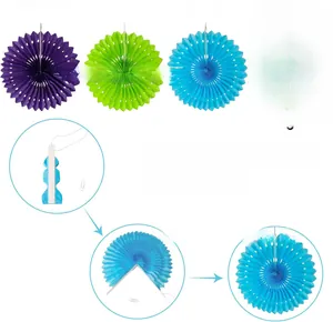 Instructional guide for 8-inch colorful paper fans used in Mexican fiesta party decorations