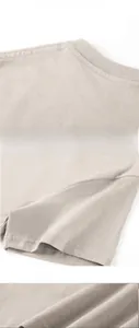 Close-up of durable ribbed neckline and reinforced stitching on a cotton T-shirt