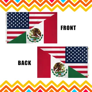Drapeau hybride américano-mexicain 3x5ft montrant l'avant et l'arrière avec œillets