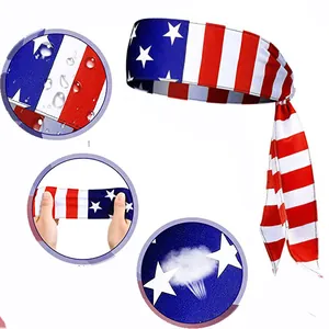 Detail of American flag sports headband showing stretch and breathable fabric features