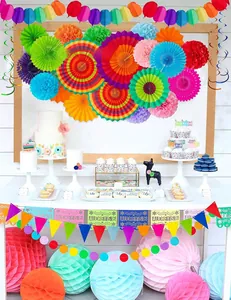 Vibrant 33-piece Mexican fiesta party decoration set with paper fans and banners