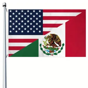 Grande drapeau d'amitié combiné USA et Mexique 90x150cm pour le jour de l'indépendance