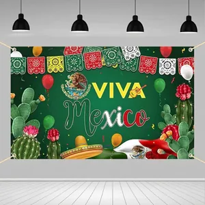 Toile de Fond Jour Indépendance Mexicaine Viva Mexico Bannière Carnaval Fête Décor Vinyle Photographie Décoration Murale