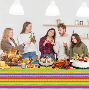 Tovaglia usa e getta messicana in PE impermeabile con vivaci strisce colorate per feste