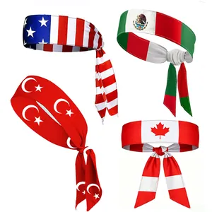 National Flag Sports Headband For Men Women Elastic Independence Day Sweatband Mexico Canada Turkey US Flag Tie Headband