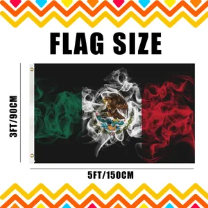 Mexikanische Flagge 90x150 cm mit Rauchdesign und Wappen für den Unabhängigkeitstag