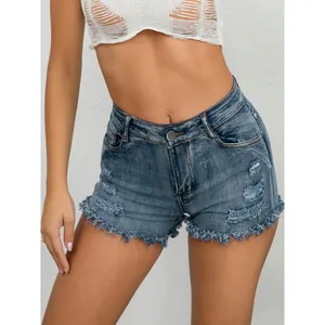 Pantaloncini di Jeans a Vita Alta da Donna Elastici Strappati Orlo a Vivo Jeans Corti Sexy Casual Estate Pantaloncini Donna
