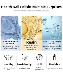 Detail showing ingredients and features of water-based peelable quick-dry nail polish
