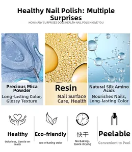 Detail showing ingredients like mica powder, resin, and silk amino acids in peelable nail polish