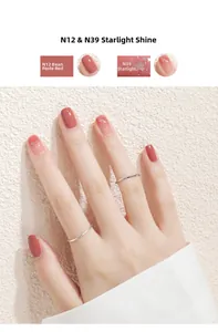 Detailed view of water-based nail polish in dusty rose and sparkling star glitter