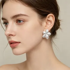 Close-up macro view showing the intricate pleated texture of a silver flower earring