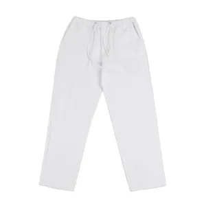 Premium men's loose white linen casual trousers with drawstring and elastic waist