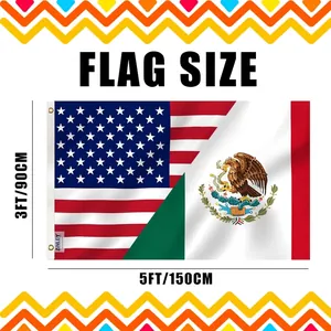 Grande drapeau hybride US et Mexique 3x5 ft pour décoration de fête d'indépendance