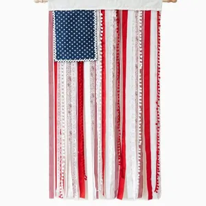 Handmade USA Independence Day ribbon banner with stars and stripes decorative fabric