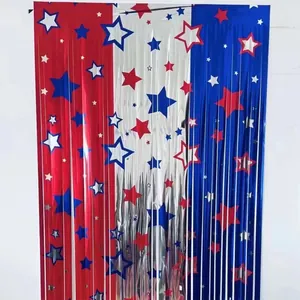 Tenda a Frange per Festa del Giorno dell'Indipendenza Rosso Bianco Blu Metallico Sfondo a Stelle per Decorazione Celebrazione Quattro Luglio
