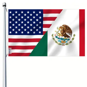 Vue détaillée du drapeau combiné USA-Mexique 3x5ft avec emblème de l'aigle et couleurs