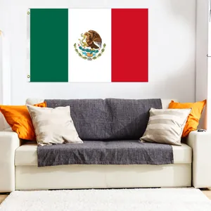 Drapeau mexicain 3x5ft vibrant affiché comme déco murale dans un salon moderne et douillet