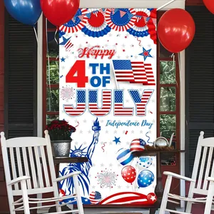 4th of July Independence Day banner displayed on a white porch with rocking chairs