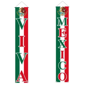 Festive Mexico Independence Day porch banners with Viva Mexico text and national flag colors