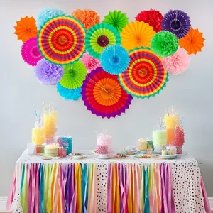 33pcs Mexican Fiesta party decoration set with colorful paper fans and pom-poms