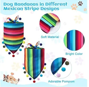 Detail showing soft material, bright colors, and adorable pompoms on pet bandanas