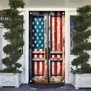 Vintage American flag door banner with rustic wood texture for Independence Day decoration