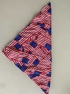 Detailed macro view of American flag print pattern on triangular pet bandana fabric
