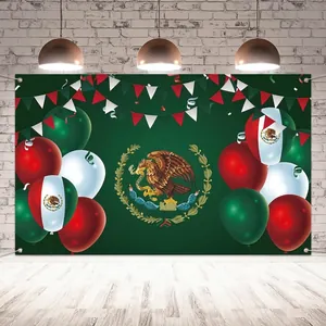 Feestelijke achtergrond voor Mexico onafhankelijkheidsdag met ballonnen en embleem