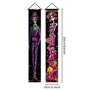 Day of the Dead Mexican party banner set measuring 180x30cm with skeleton designs