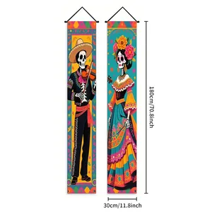 Day of the Dead banners with Mexican skeleton artwork measuring 180x30cm for party decor