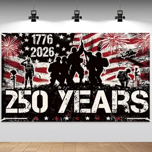 Amerikanisches 250-jähriges Jubiläum 1776-2026 Patriotisches Banner mit Soldaten-Silhouetten