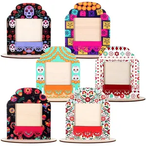 Set of 6 Day of the Dead wooden photo frames for Mexican altar and Halloween decor