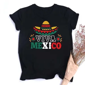 Women's black t-shirt with Viva Mexico graphic and sombrero print, crew neck style