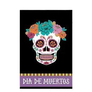 Day of the Dead garden flag with colorful sugar skull and floral crown decoration