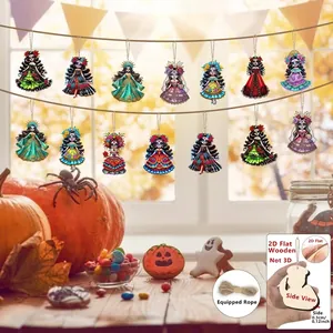 Tag der Toten 2D Holzanhänger Set mit bunten Catrina Totenkopf-Mustern
