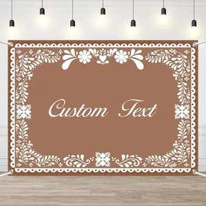 Customizable Mexican party banner backdrop with decorative white lace border in brown