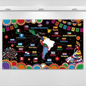 Farbenfrohes Banner zum Hispanic Heritage Month mit lateinamerikanischer Karte und Flaggen