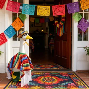 Mexican Fiesta outfit for 23-inch lawn goose with colorful poncho and sombrero
