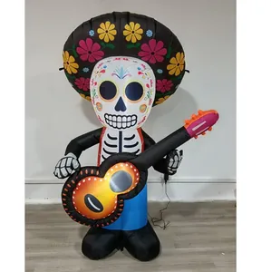 Aufblasbare Tag der Toten Skelettfigur mit Gitarre für Halloween Party Deko