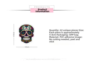 Product detail view of colorful sugar skull stickers for Day of the Dead theme decorations.